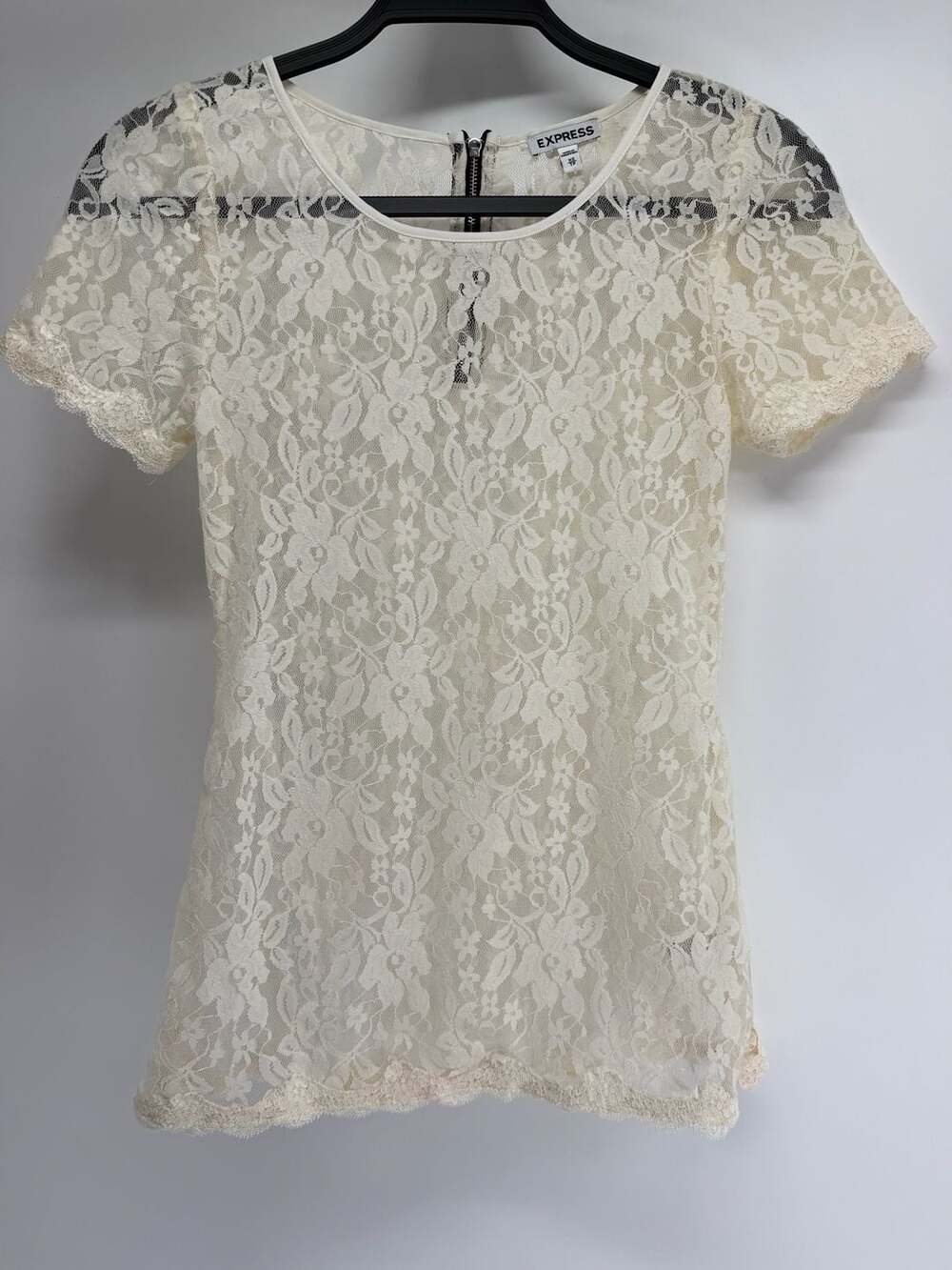 Express XS Ivory Lace Sheer Top Coquette Hot Girl Whimsy Goth Romantic
